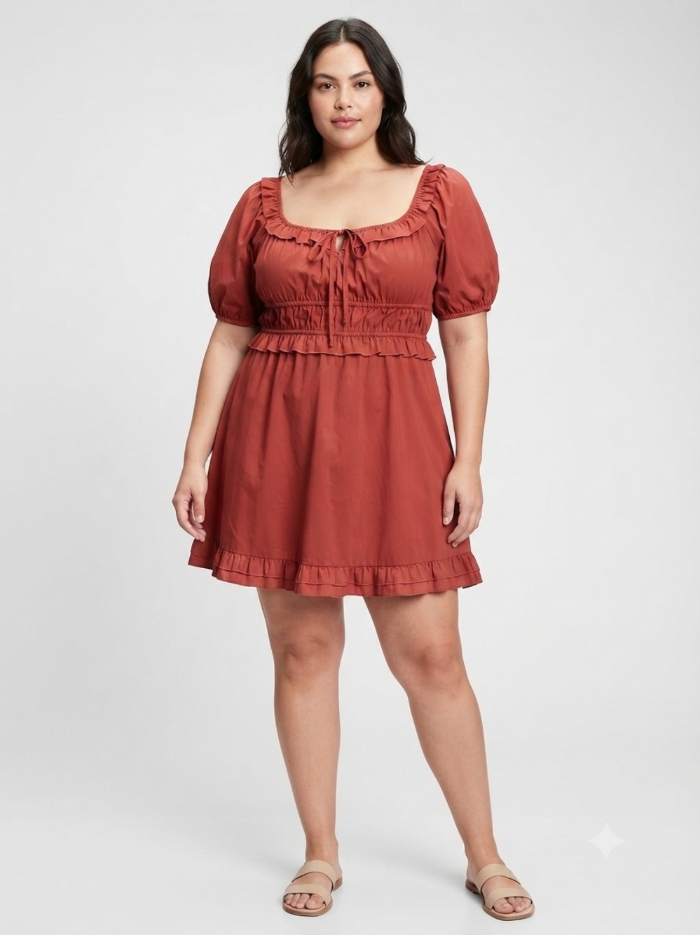 Just Found Rust Red/ Burnt Orange Peasant/Cottagecore Mini Dress